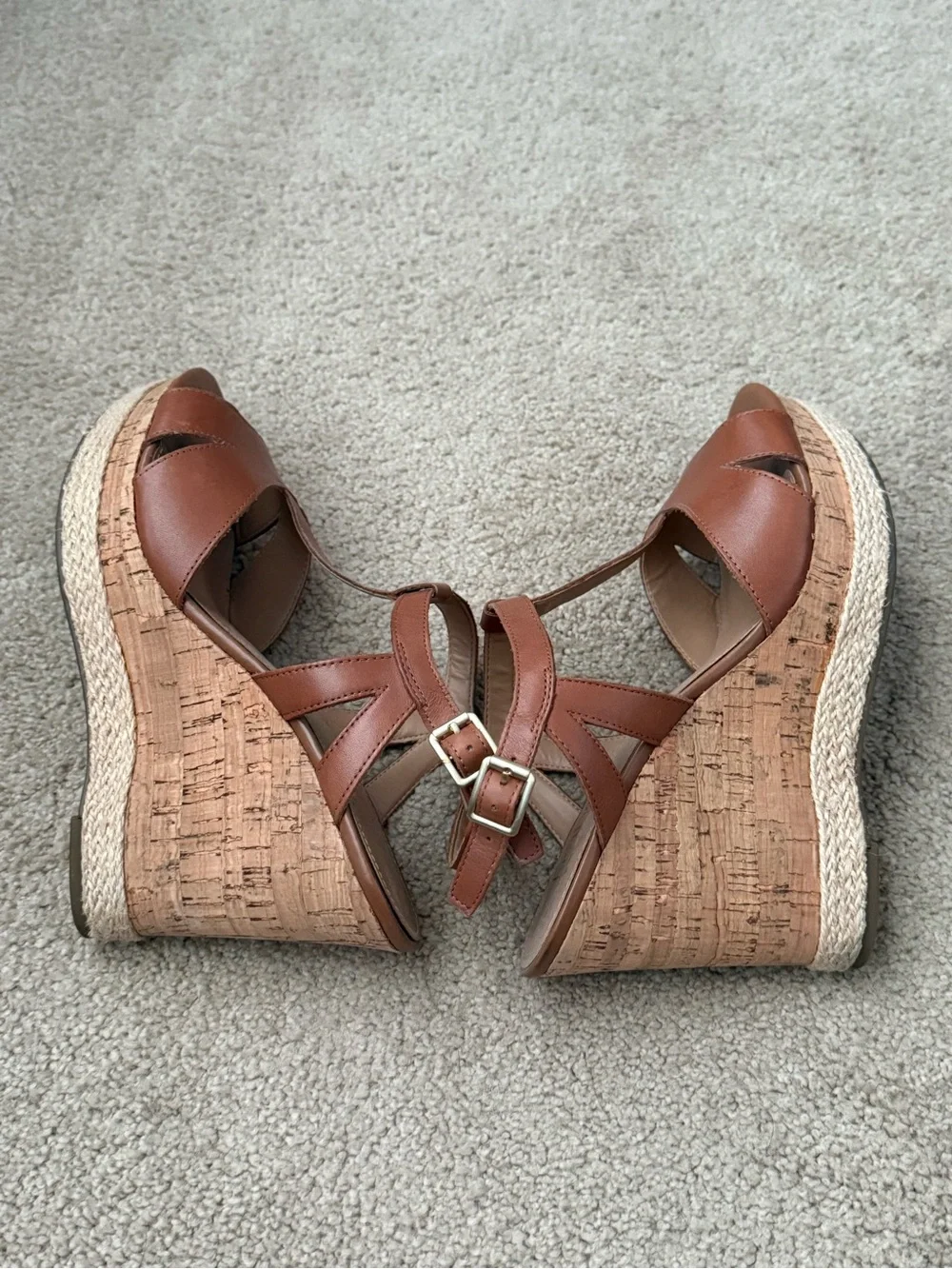 Franco Sarto Brown Leather Cork Wedge Sandals Women’s Size 8.5 - Picture 7 of 9